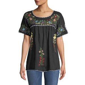 RAJ 100% Cotton Embroidered Floral Peasant Blouse Boho Hippie Festival L